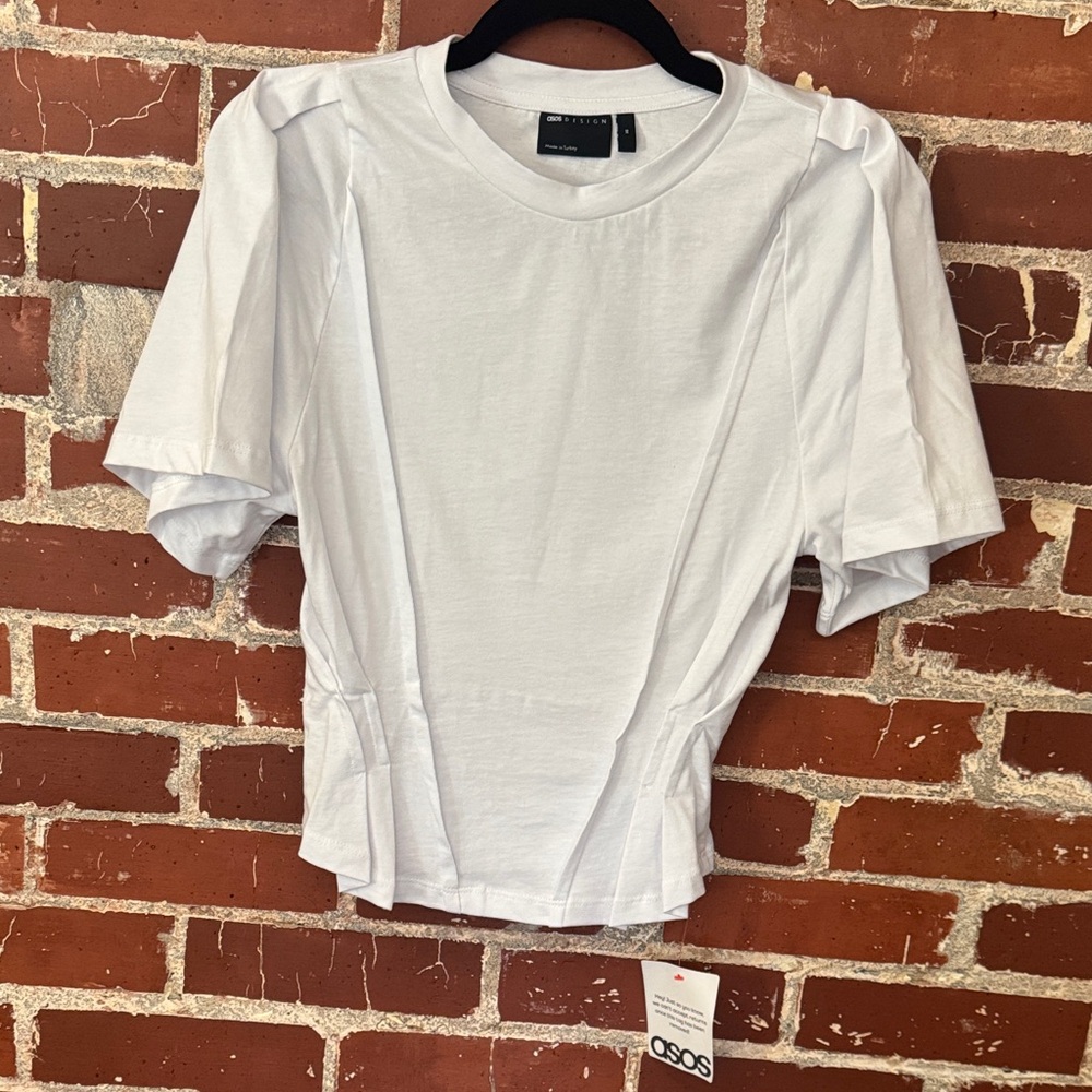 ASOS Crisp White Gathered Sleeve Top